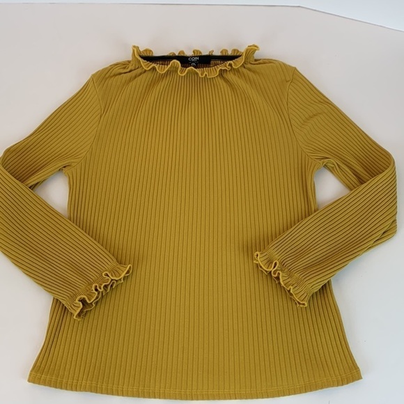 Coin 1804 Rib Elastic Funnel Neck Trim Pullover Top Mustard Yellow Size Medium - Picture 7 of 12